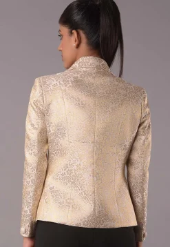 Woven Art Silk Jacquard Jacket in Beige