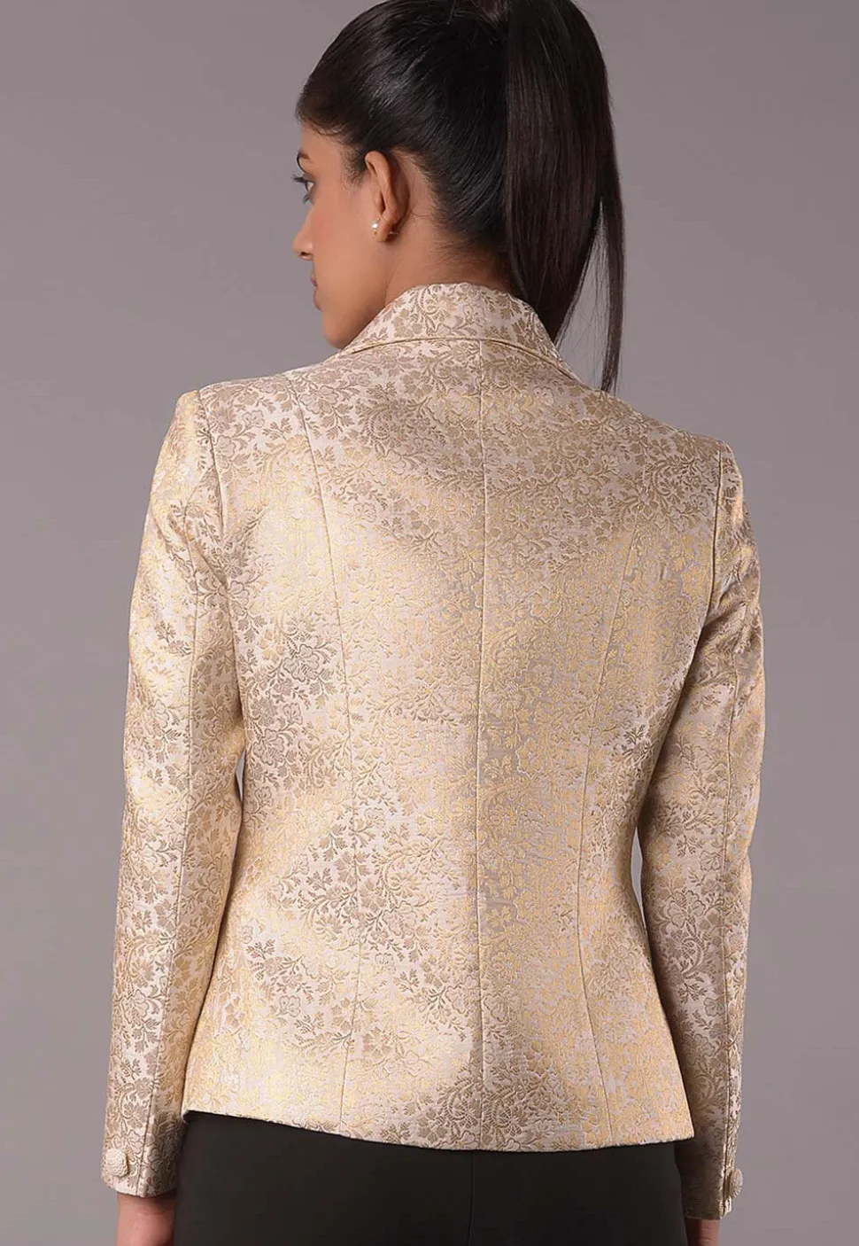 Woven Art Silk Jacquard Jacket in Beige