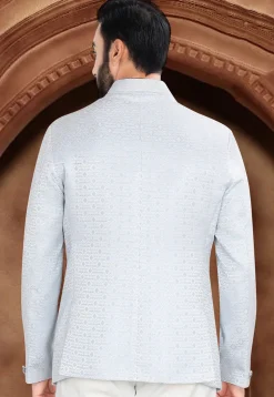 Woven Art Silk Jacquard Jodhpuri Jacket in Light Blue