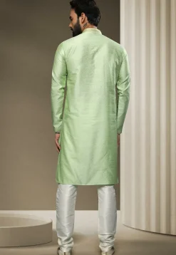 Woven Art Silk Jacquard Kurta Set in Light Green