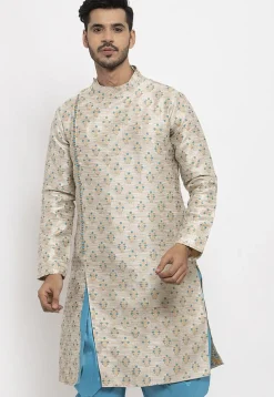 Woven Art Silk Jacquard Kurta in Beige