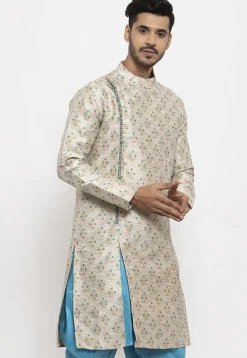Woven Art Silk Jacquard Kurta in Beige