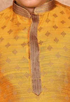 Woven Art Silk Jacquard Kurta Set in Mustard