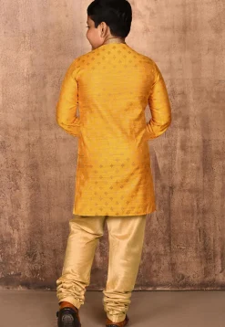Woven Art Silk Jacquard Kurta Set in Mustard