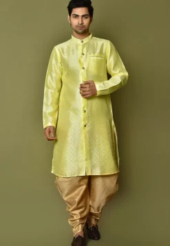 Woven Art Silk Jacquard Kurta Dhoti Set in Yellow