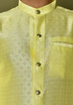 Woven Art Silk Jacquard Kurta Dhoti Set in Yellow
