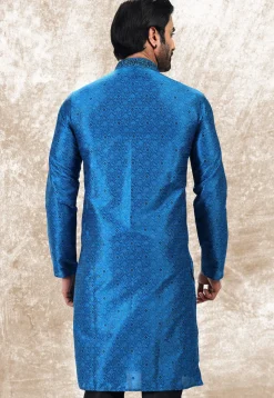 Woven Art Silk Jacquard Kurta in Royal Blue