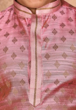 Woven Art Silk Jacquard Kurta in Pink