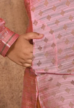 Woven Art Silk Jacquard Kurta in Pink
