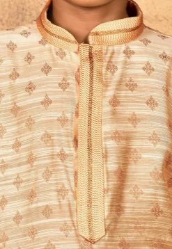 Woven Art Silk Jacquard Kurta Set in Beige