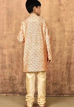Woven Art Silk Jacquard Kurta Set in Beige