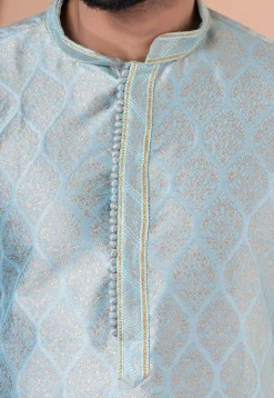 Woven Art Silk Jacquard Kurta Set in Sky Blue