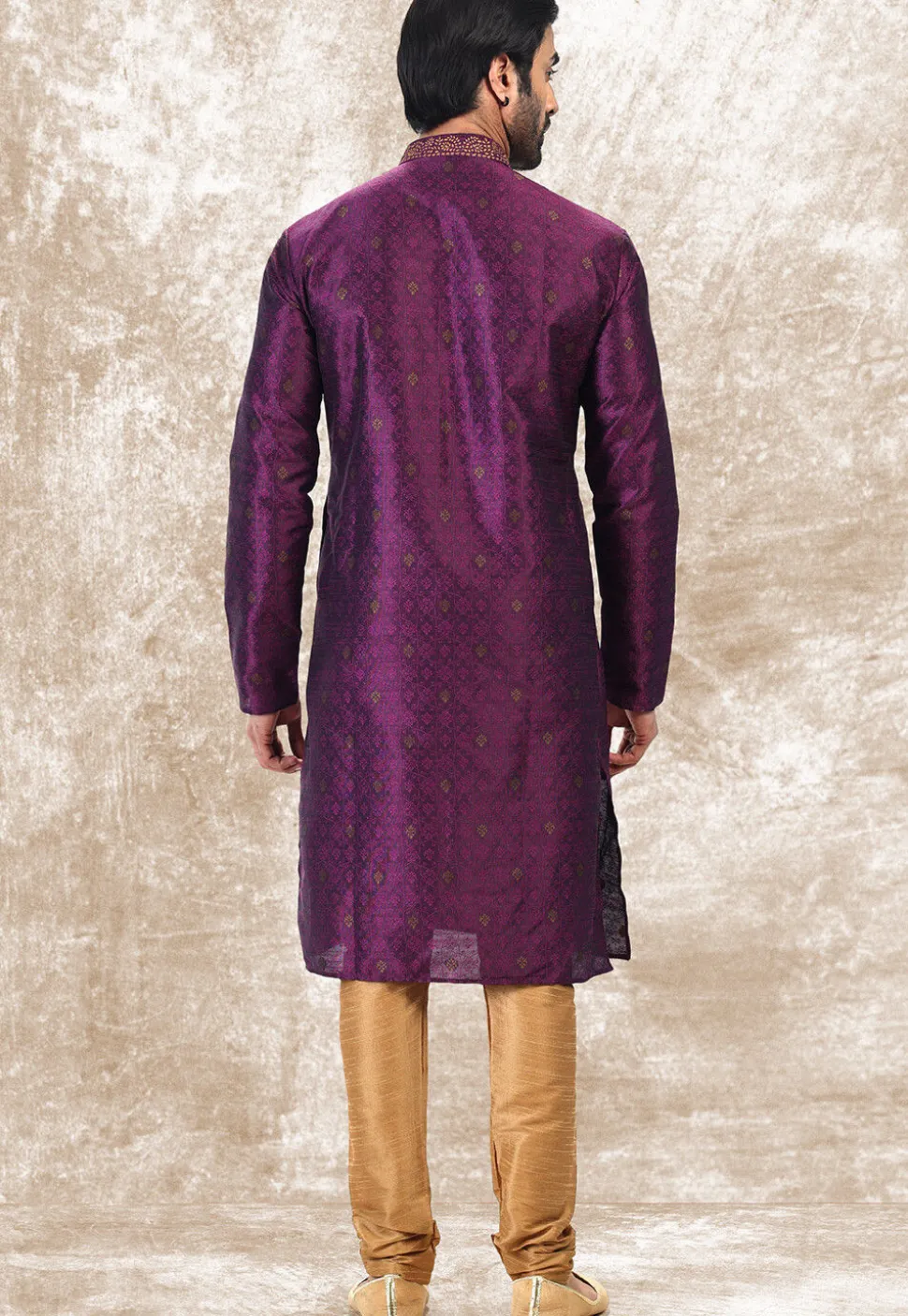 Woven Art Silk Jacquard Kurta Set in Purple