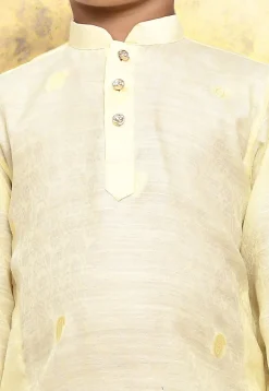 Woven Art Silk Jacquard Kurta Set in Cream