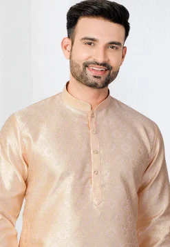 Woven Art Silk Jacquard Kurta in Peach