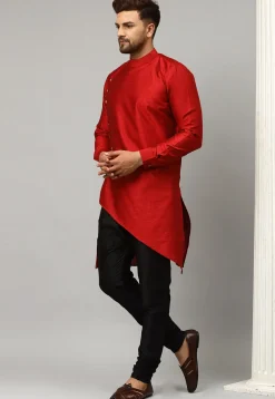 Woven Art Silk Jacquard Kurta Set in Maroon
