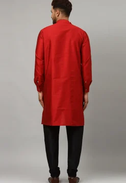 Woven Art Silk Jacquard Kurta Set in Maroon