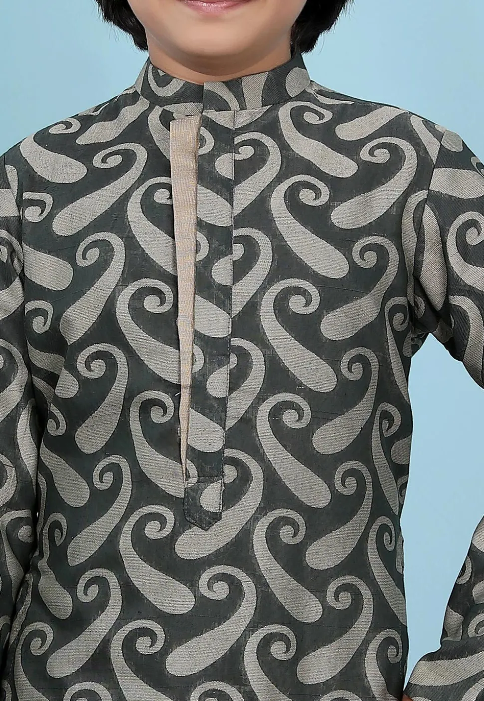 Woven Art Silk Jacquard Kurta Set in Dark Green