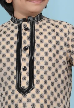 Woven Art Silk Jacquard Kurta Set in Beige