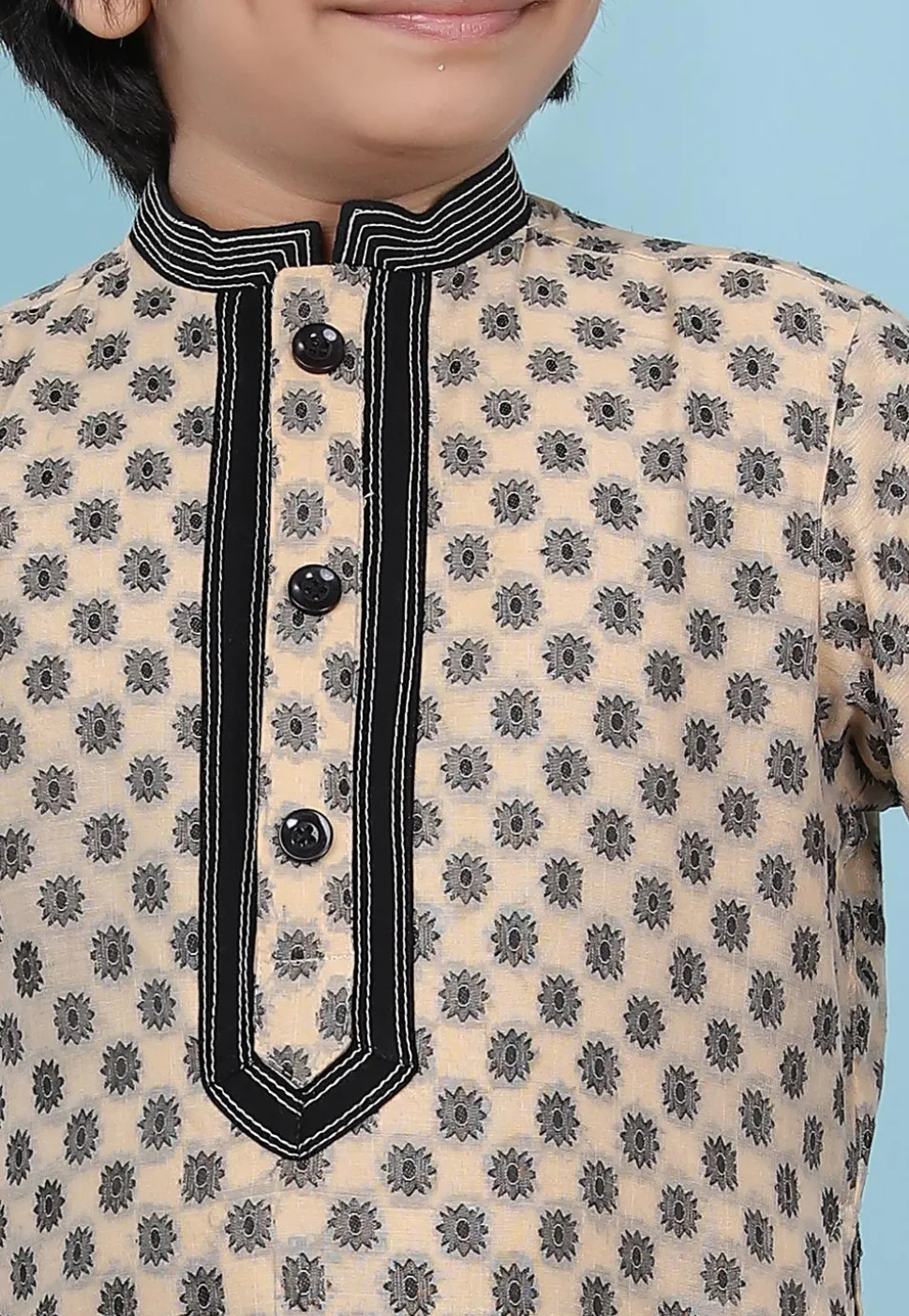 Woven Art Silk Jacquard Kurta Set in Beige
