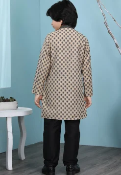 Woven Art Silk Jacquard Kurta Set in Beige