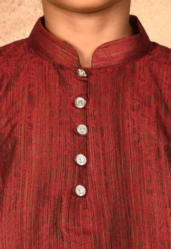 Woven Art Silk Jacquard Kurta Set in Red