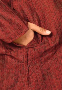 Woven Art Silk Jacquard Kurta Set in Red