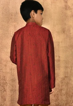 Woven Art Silk Jacquard Kurta Set in Red