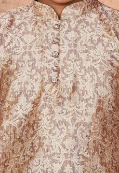 Woven Art Silk Jacquard Kurta in Beige