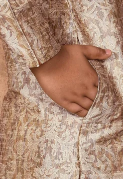 Woven Art Silk Jacquard Kurta in Beige