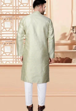 Woven Art Silk Jacquard Kurta Set in Sea Green