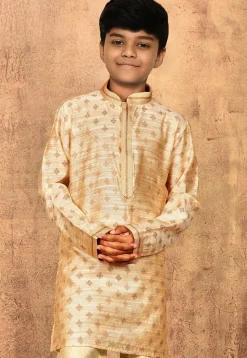 Woven Art Silk Jacquard Kurta in Beige
