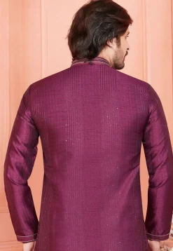 Woven Art Silk Jacquard Kurta Set in Wine