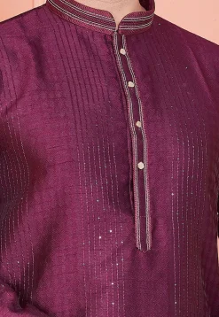Woven Art Silk Jacquard Kurta Set in Wine