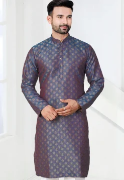 Woven Art Silk Jacquard Kurta in Blue