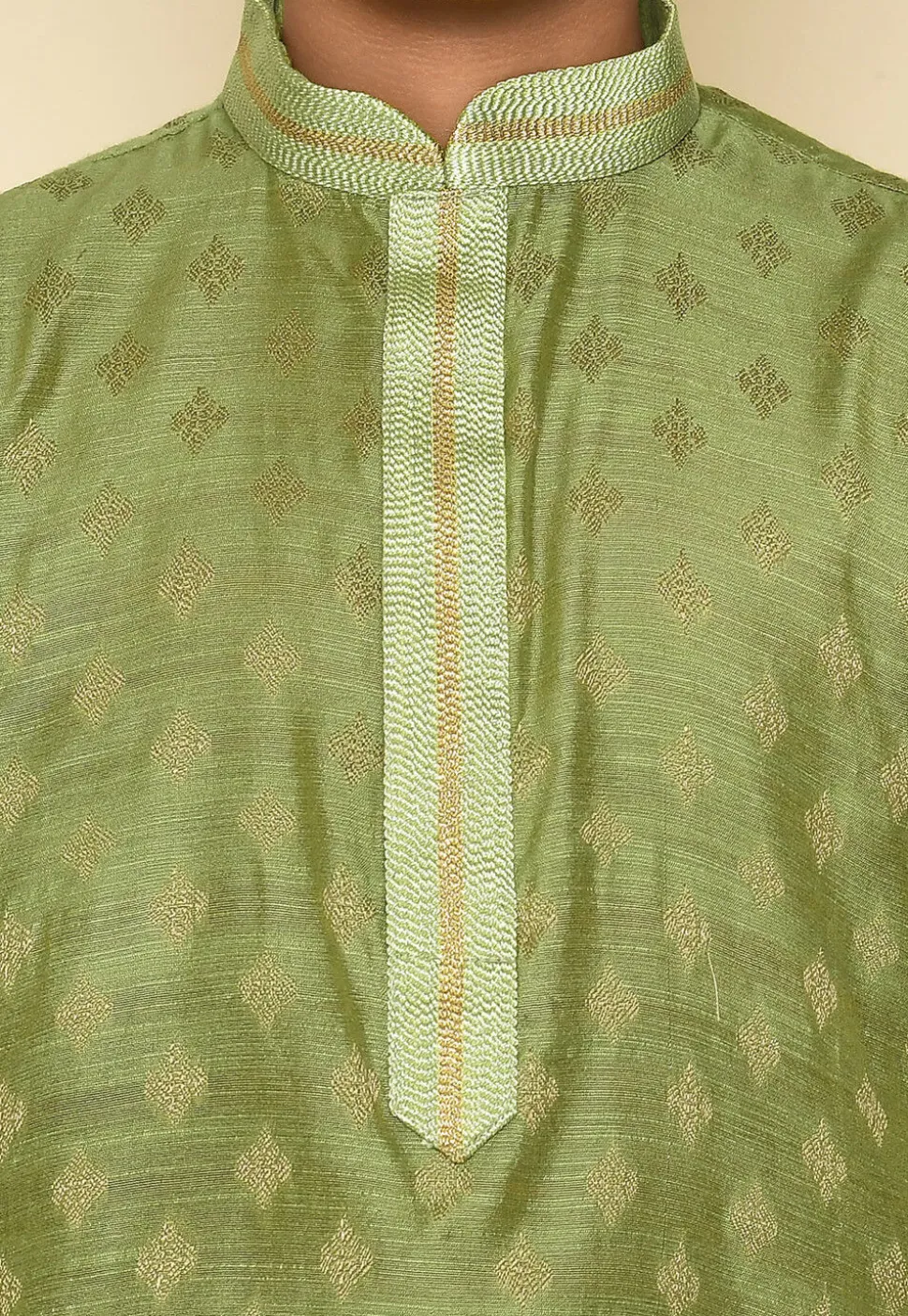 Woven Art Silk Jacquard Kurta Set in Green