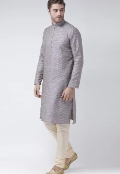 Woven Art Silk Jacquard Kurta in Blue