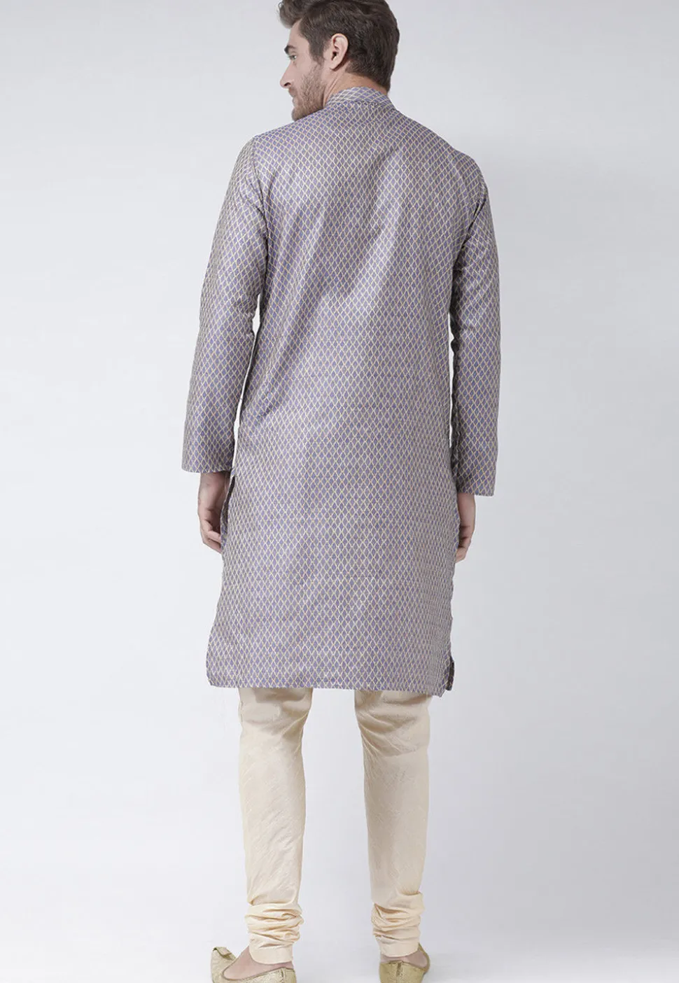 Woven Art Silk Jacquard Kurta in Blue