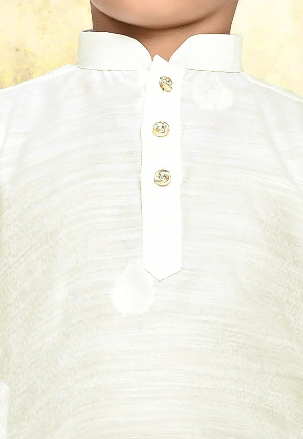 Woven Art Silk Jacquard Kurta Set in Off White