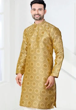 Woven Art Silk Jacquard Kurta in Beige