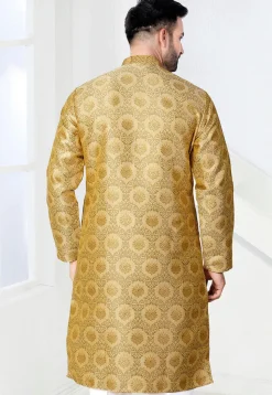 Woven Art Silk Jacquard Kurta in Beige