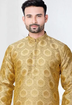 Woven Art Silk Jacquard Kurta in Beige
