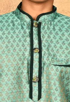 Woven Art Silk Jacquard Kurta in Light Teal Green