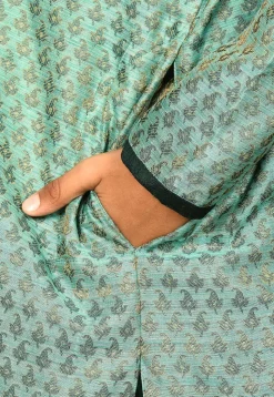 Woven Art Silk Jacquard Kurta in Light Teal Green