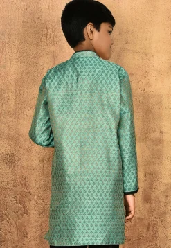 Woven Art Silk Jacquard Kurta in Light Teal Green