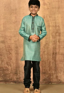 Woven Art Silk Jacquard Kurta in Light Teal Green