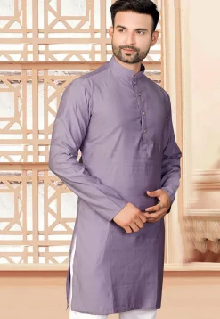 Woven Art Silk Jacquard Kurta in Purple