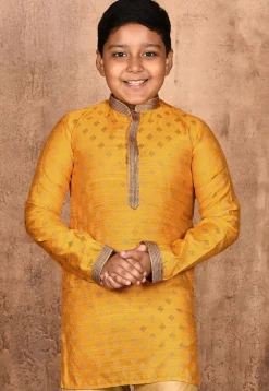Woven Art Silk Jacquard Kurta in Mustard