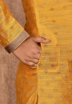Woven Art Silk Jacquard Kurta in Mustard