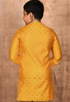 Woven Art Silk Jacquard Kurta in Mustard